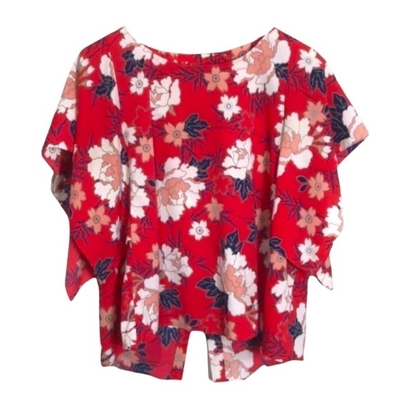 4/$45 ZARA Basic Red Floral Short Sleeve Kimono Style Top Small - Picture 3 of 8
